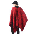 Alltagsleben Blumendruck Wolle Spinning Schal für Frauen Offener Stich Mantel Herbst Winter Dicke Warme Multicolor Poncho Schals